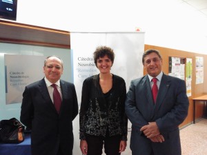 De izda. a dcha.: el director del Instituto de Neurociencias, Juan Lerma, la premiada Silvia Arber y el rector de la UMH, Jesús Pastor Ciurana.